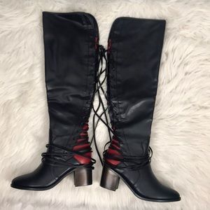 NEW!!! Black & Red Lace Up Boots